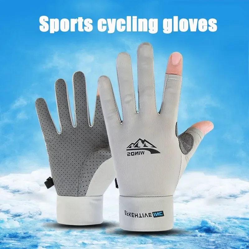 Summer Gloves for Men Cycling Anti UV Women Spring Ice Silk Two Finger Touchscreen Camping Driving Sports Riding Fishing Gloves