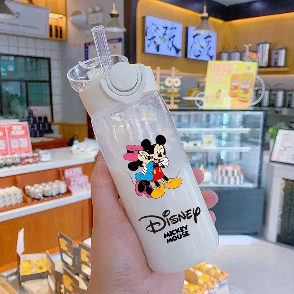 400-600ML Disney Mickey Maus Stroh Kunststoff Wasser Flasche Große Kapazität Tragbare Transparente Kinder Trinkwasser Tasse Donald Duck