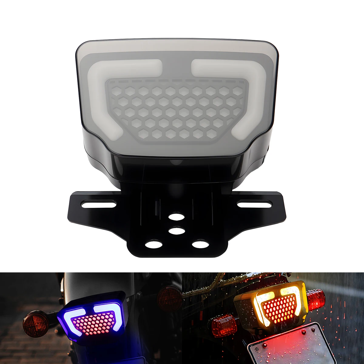 Motorrad LED Integriertes Rücklicht Rot Blau Strobe Hinten Blinker Bremsleuchte Universal Dynamische Warnanzeige Blinker
