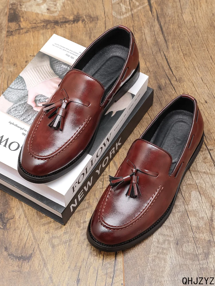 Plus Size 48 Men's Leather Loafers Business Formal Dress Shoes Moccasins Luxury 2026 British Korean Version