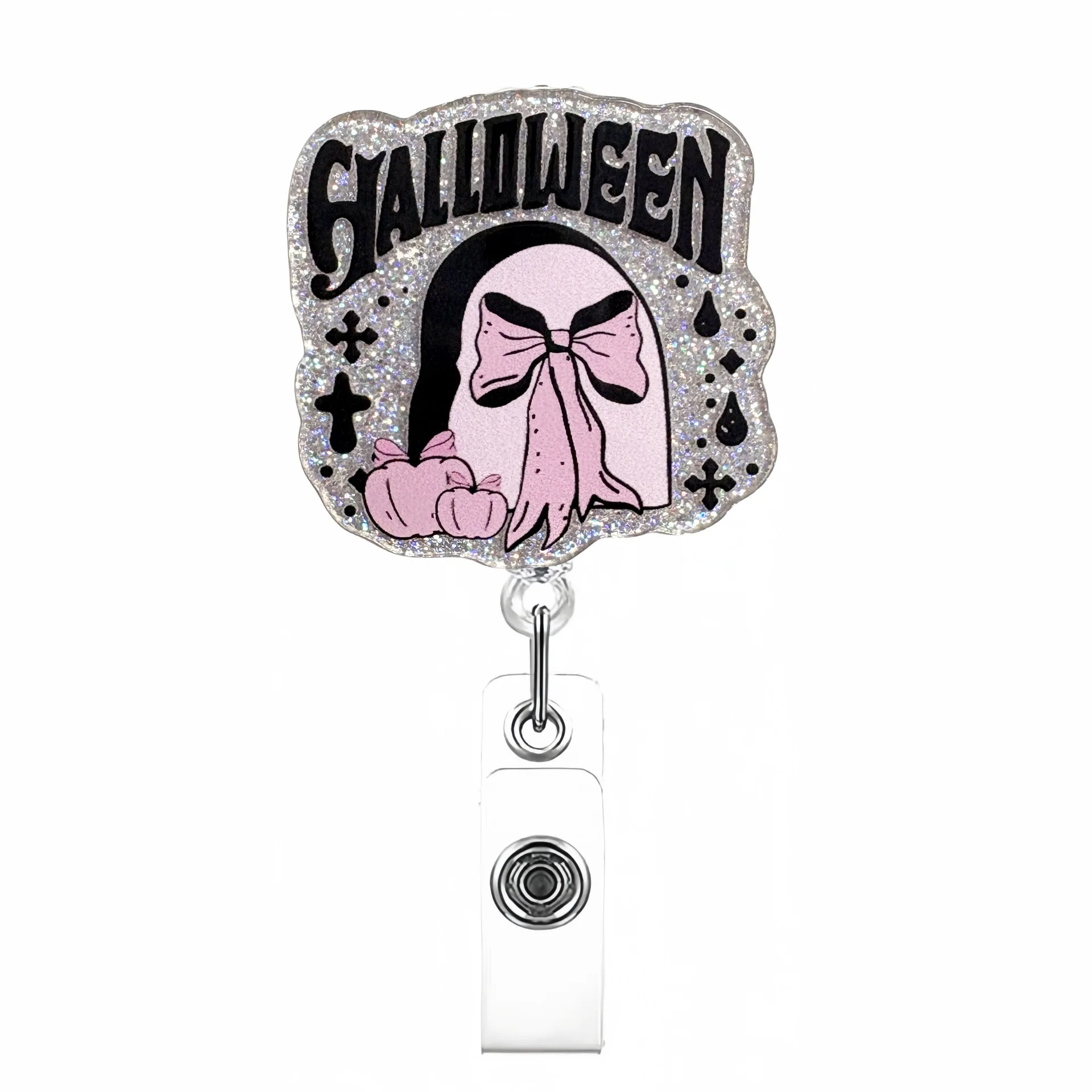 Halloween Badge Reel Glitter Badge Holder Id Badge Holder Retractable For Office Workers Hospitals Exhibitions