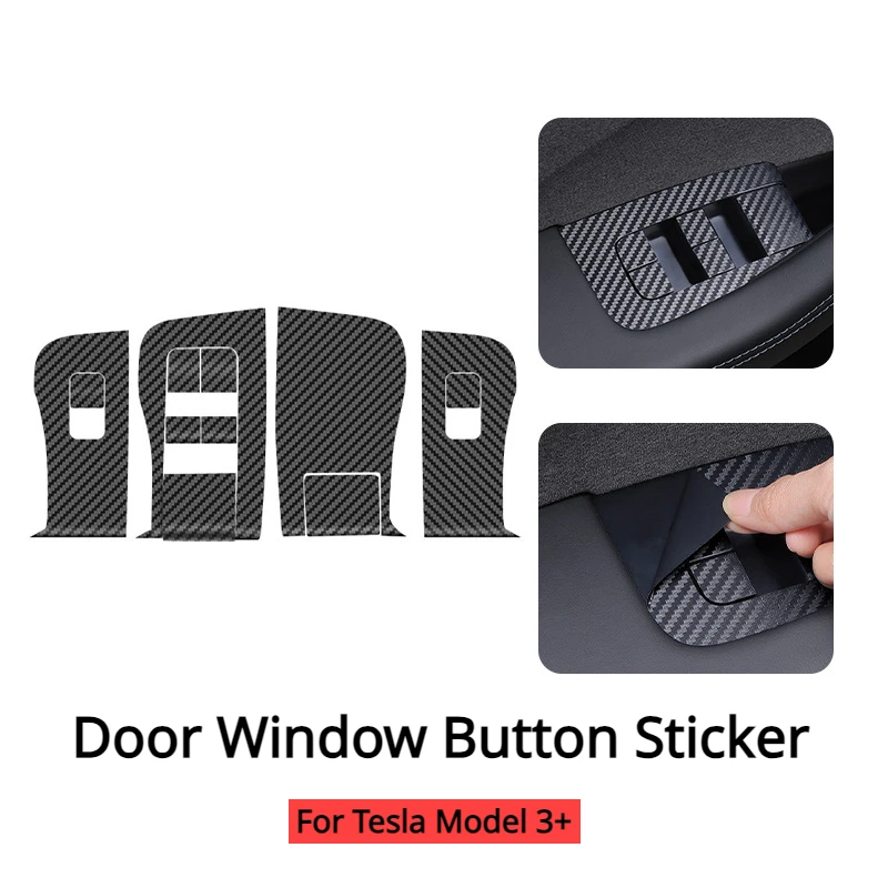 Door Window Button Sticker for 2024 Tesla New Model 3+ Highland Lifting Window Opening Panel Carbon Fibre Car Decor Accessories