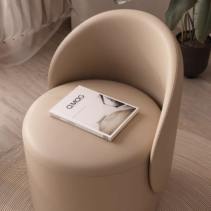 Minimalist Round Vanity Stool Makeup Chair 360° Swivel Bedroom Dressing Stool Faux Leather Luxury Ottoman Nail Salon Entryway