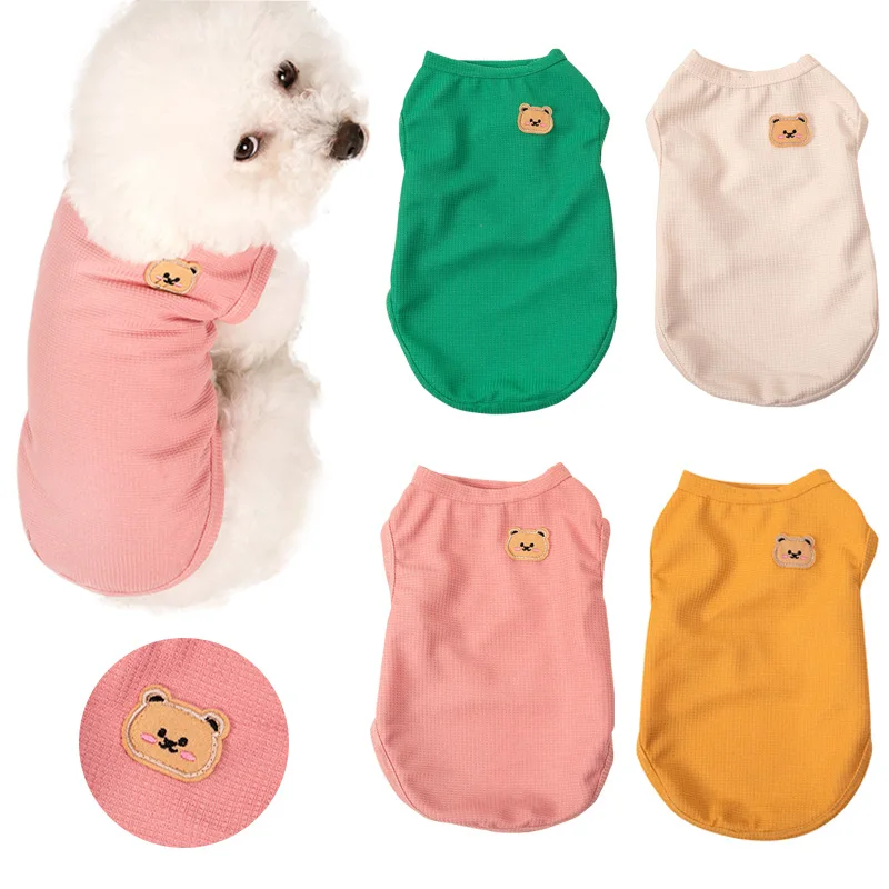 

Cute Pet Clothes Spring Summer Cat Dog T-shirt Breathable Waffle Vest Puppy Kitten Pet Supplies Chihuahua French Bulldog