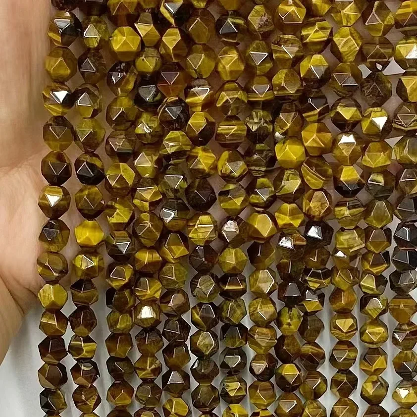 Natural Stone Yellow Tiger's Eye Stone Diamond Facted 38cm Loose Beads for Jewerly Making Design Fashion Stone DIY Necklace Gift