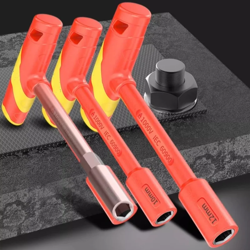 JUSTINLAU 1000V High Voltage T Shape Insulated Socket Wrench, Injection Insulation Electrical Special Manual Driver Tool