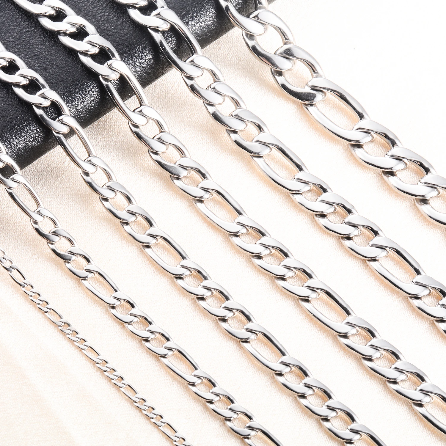 10 Pcs/lot 14 inch to 1 Meter Widt Stainless Steel Figaro Link Chain Classic Curb Necklace Sliver Color for Men Women Jewelry