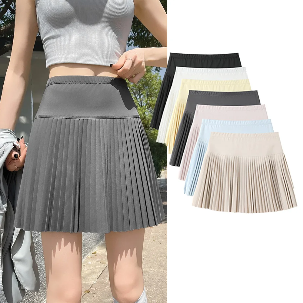 Korean Style Women Pleated A-line Skirts With Pants Mini Skirts Elastic Waist Casual High quality Summer A-line Skirts
