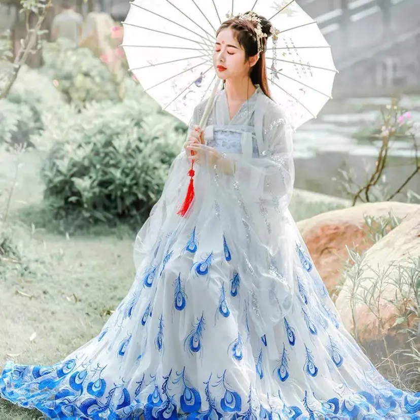 Chinese Style Hanfu Dress Women Traditional Elegant Floral Embroidery Princess Dresses Oriental Fairy Cosplay Stage Dance Robe