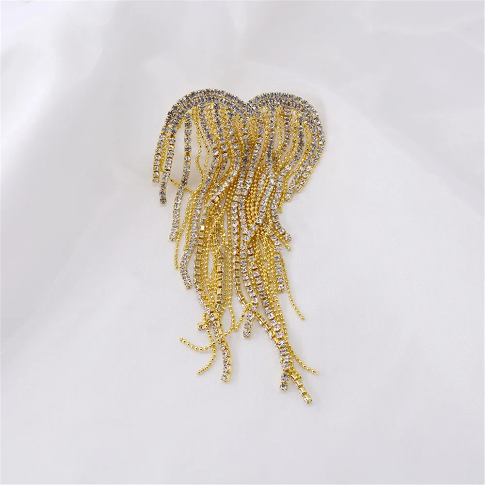 Heart Shape Flash Rhinestone Tassels Brooches for Women Weddings Party Office Brooch Pins Sweater Cardigan Accessories Gifts