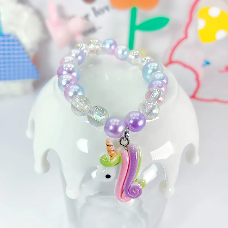 1 Uds. Pulsera única de moda con cuentas de cristal y perlas de imitación, pulseras de cristal de amistad para niñas, joyería de mano de unicornio de dibujos animados