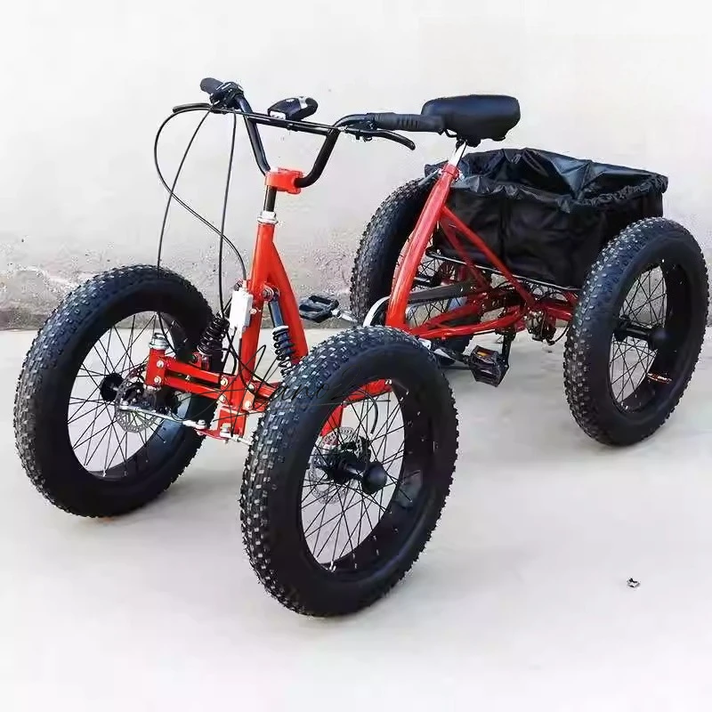 Wide Fat Tire 4 Wheel Off Road Bike Pedal Drive Beach Snow Mountain Cruiser Quadricycle