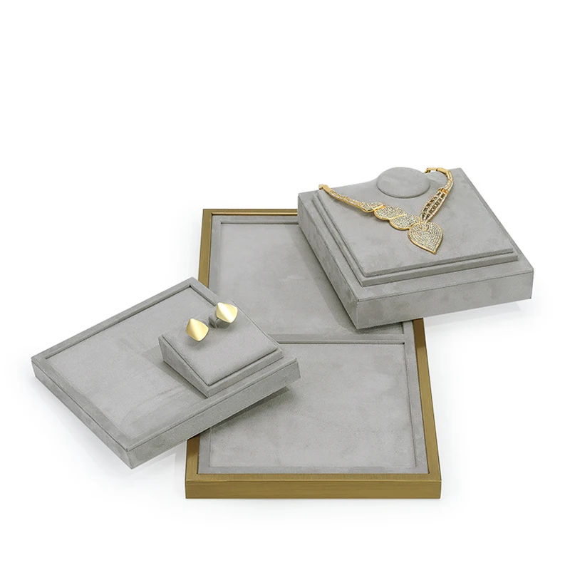 

Jewelry display props grey textured leather necklaces, rings, earrings, display stand sets, counter display racks