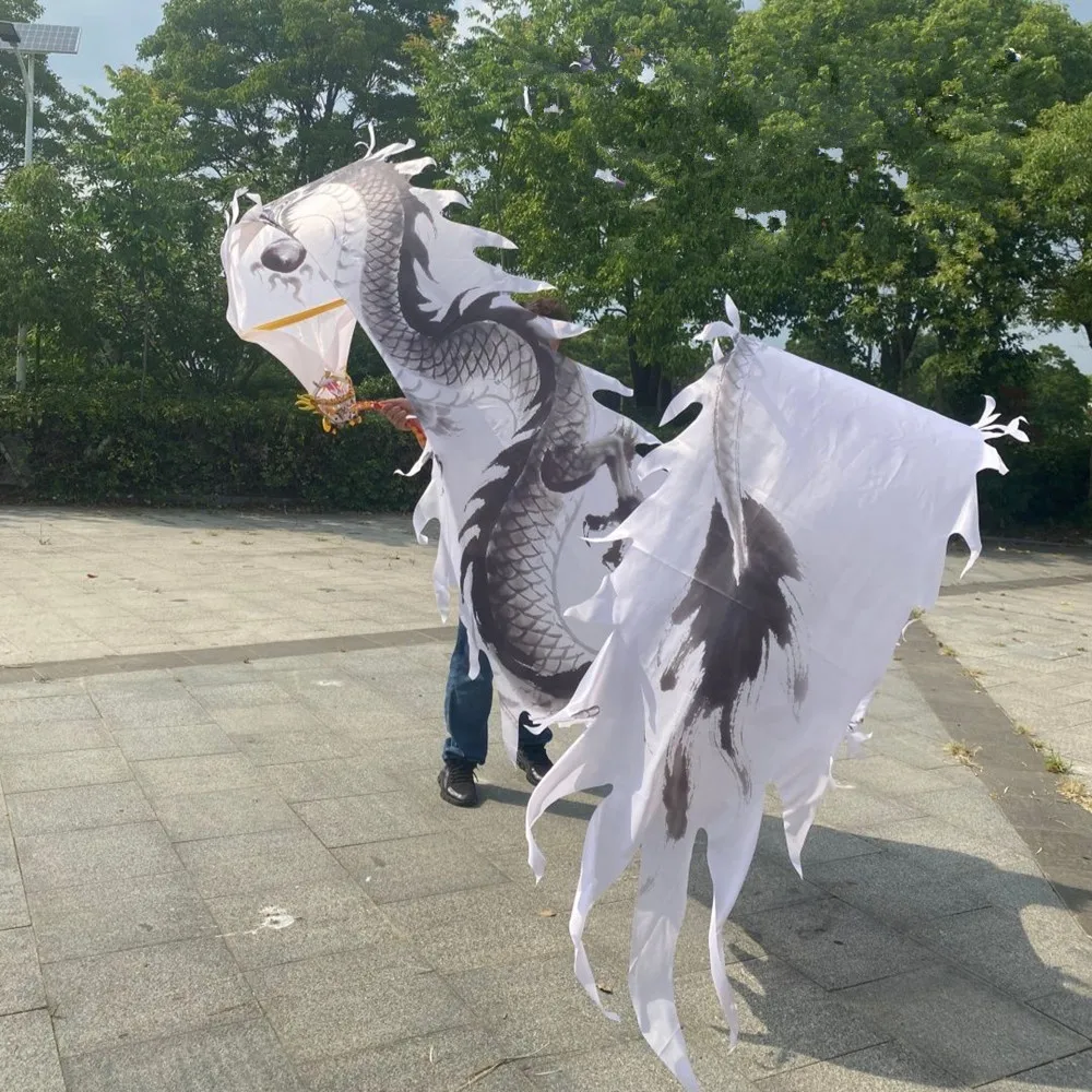 7m White Chinese Fitness Dragon Ribbon Tail For Adults Washable Tail Accessories Festival Stage Performance (Widen 80cm)