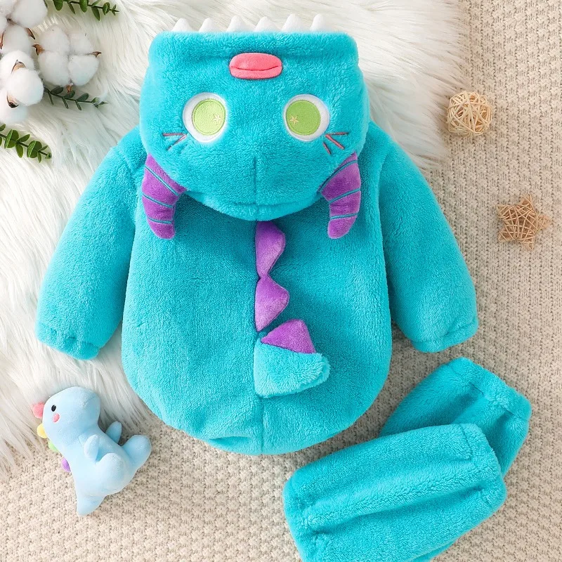 Newborn Baby Blue Green Monster Romper Hooded Bodysuit Costume Jumpsuit Onesie Toddler Plush Fleece Warm Winter Playsuit