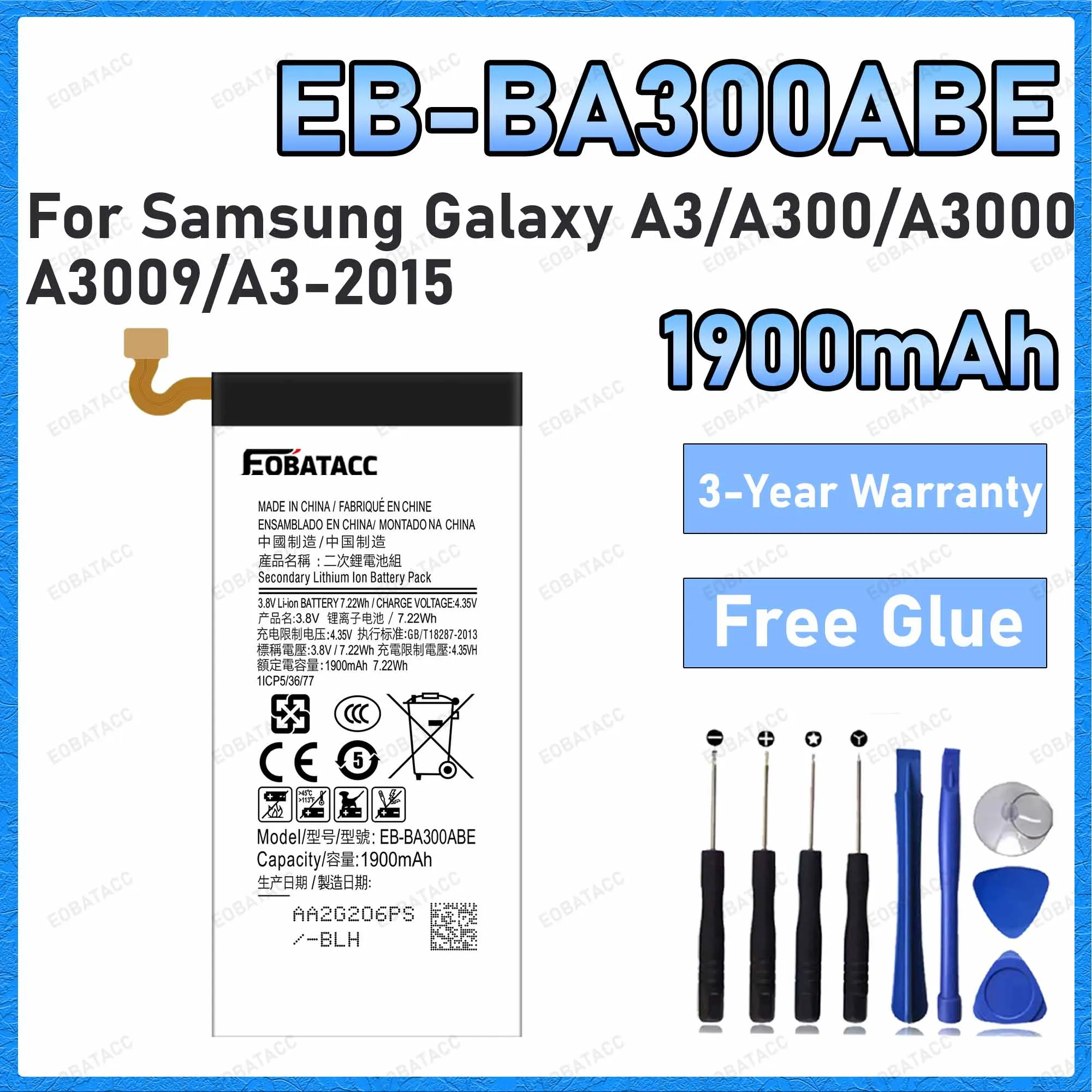 EB-BA300ABE 1900mAh Large capacity Battery For Samsung Galaxy A3/A300/A3000 Batteries New High Quanlity+Free Tools
