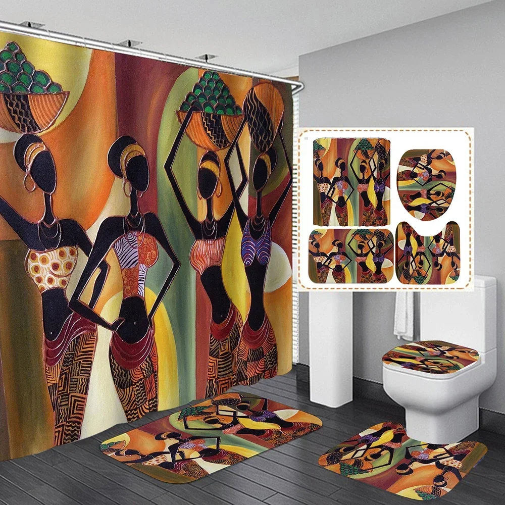 Ancient Egyptian Women Shower Curtain Set Polyester Fabric Bathroom  Bathtub Decor Retro Design Carpet Cover Toilet Mat