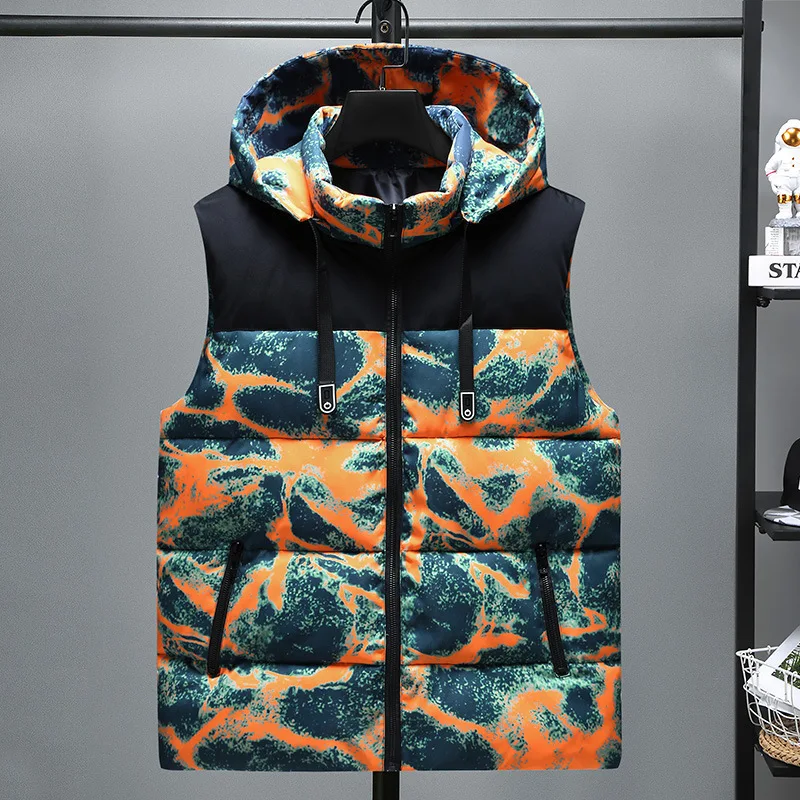 #3615 Winter Vest Men Slim Tie Dye Camouflage Sleeveless Jacket Zipper Vintage Streetwear Down Vest Coat Plus Size 6XL 7XL 8XL