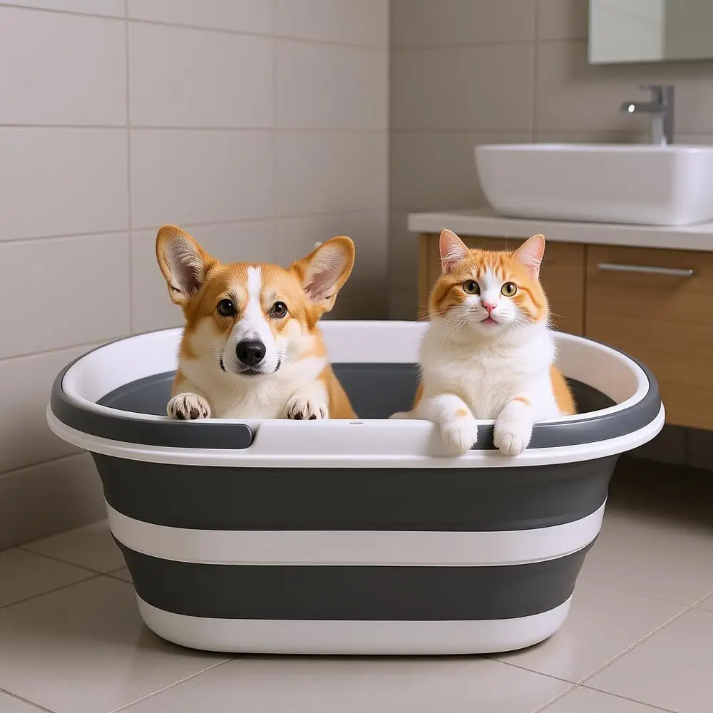 

Collapsible Bucket 35L Mop Bucket With Handles & Wheels, Plastic Wash Basin Pet Bath Tub or Puppy Dogs, Laundry Basket Clothes S