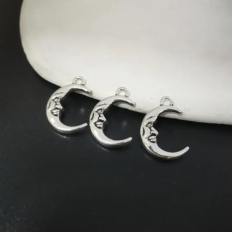 High Quality 10 Pieces/Lot 22*15mm Antique Silver Plated Moon Charms Pendant DIY Accessories For Jewelry Making