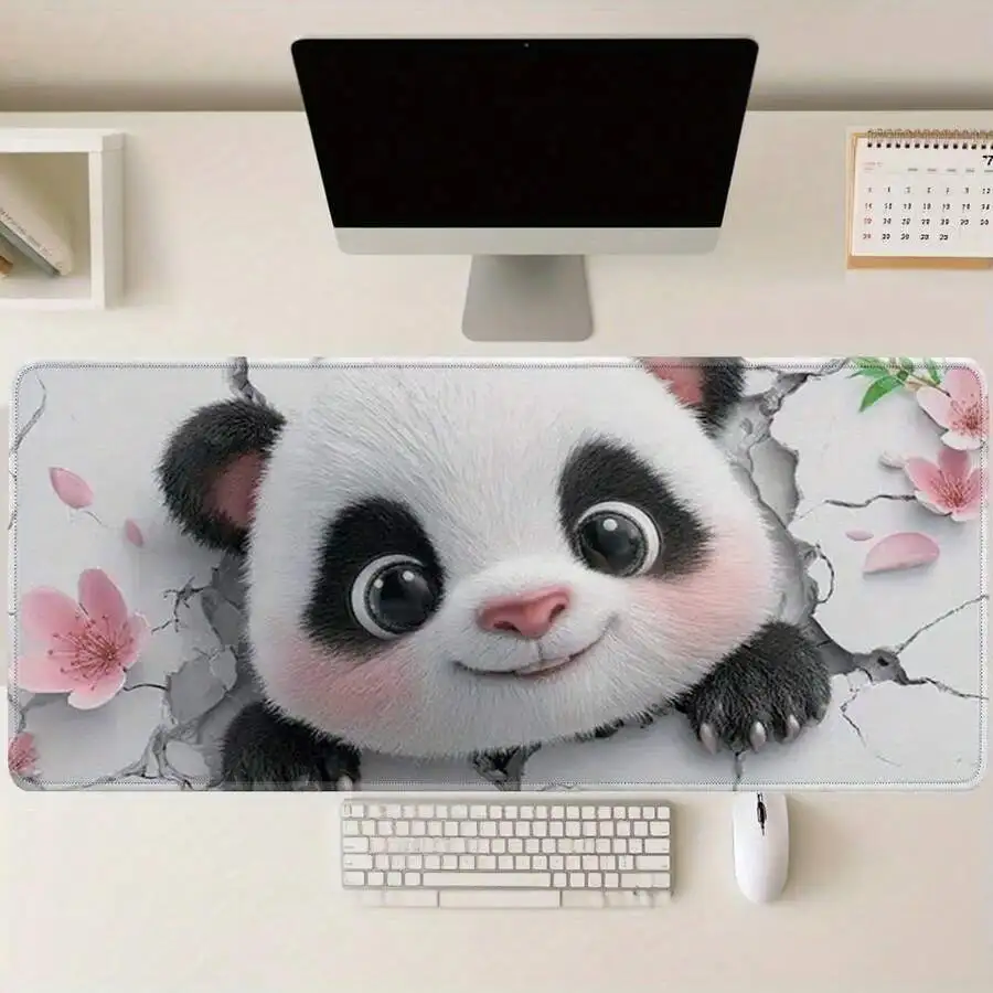 Extra Large Gaming Mouse Pad With Cute Panda And Floral Design Non-Slip Washable Desk Mat For PC Office Setup