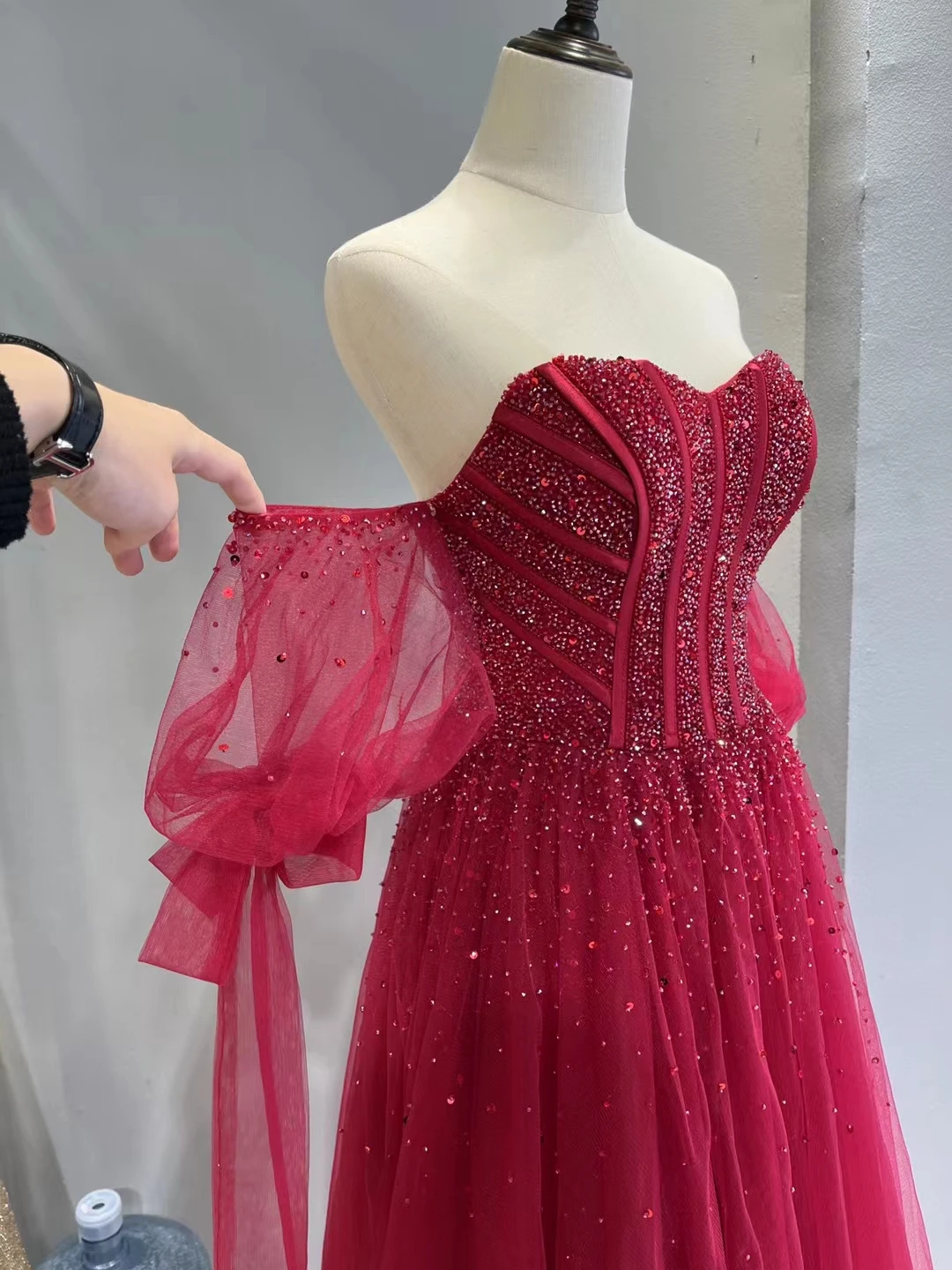 Customized  Sweetheart Sequins Beading Evening Dress for Women Sexy Wine Red A-line Floor-length Luxury Formal Gowns Vestidos