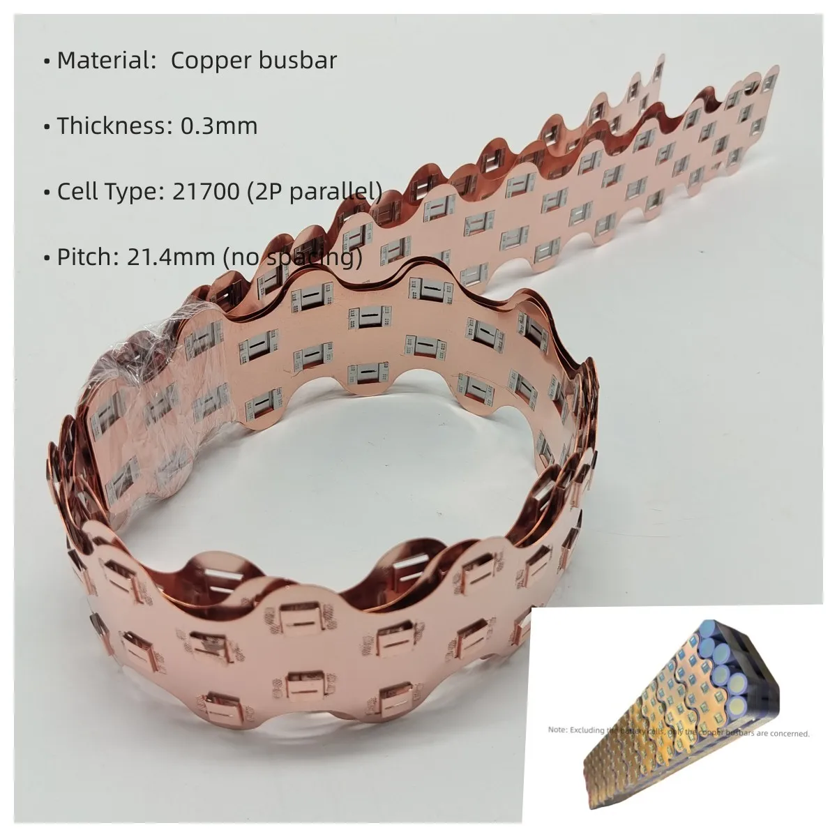 21700-2P W Shape Copper Bus Bar No Spacer 21.4MM Power Battery Pack Copper 21700 Copper-Nickel Composite Strip Thickness 0.3mm