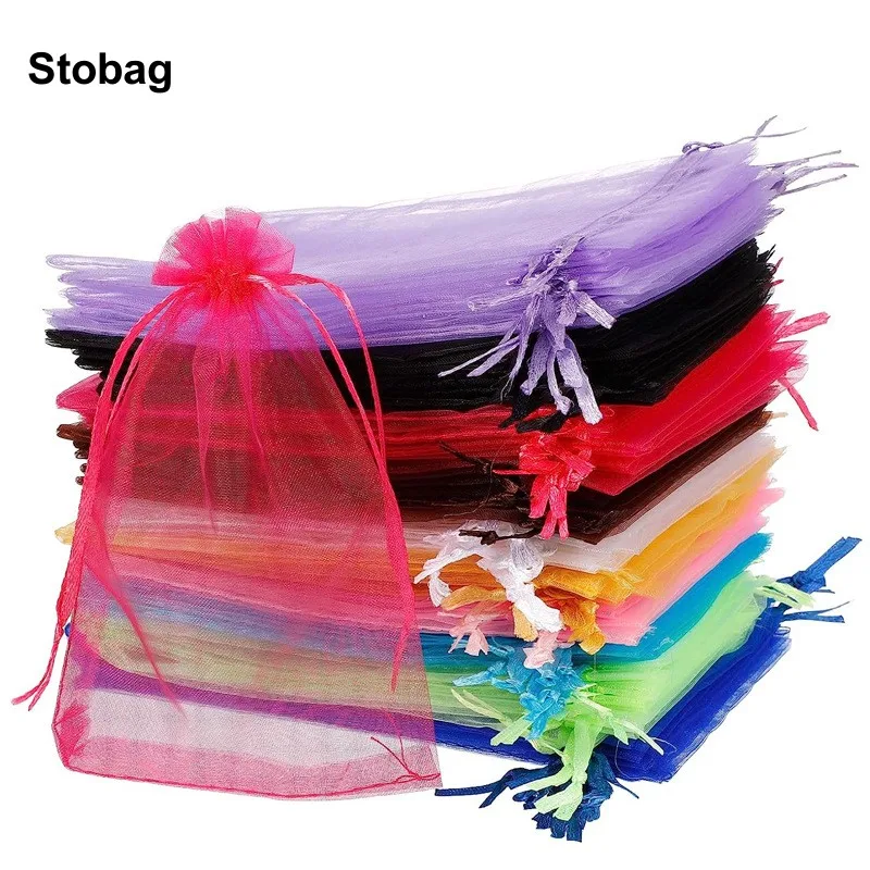 

StoBag 100pcs Color Organza Bags Jewelry Gift Candy Cosmetic Storage Packaging Pocket Pouches Wedding Favors Party Wholesale