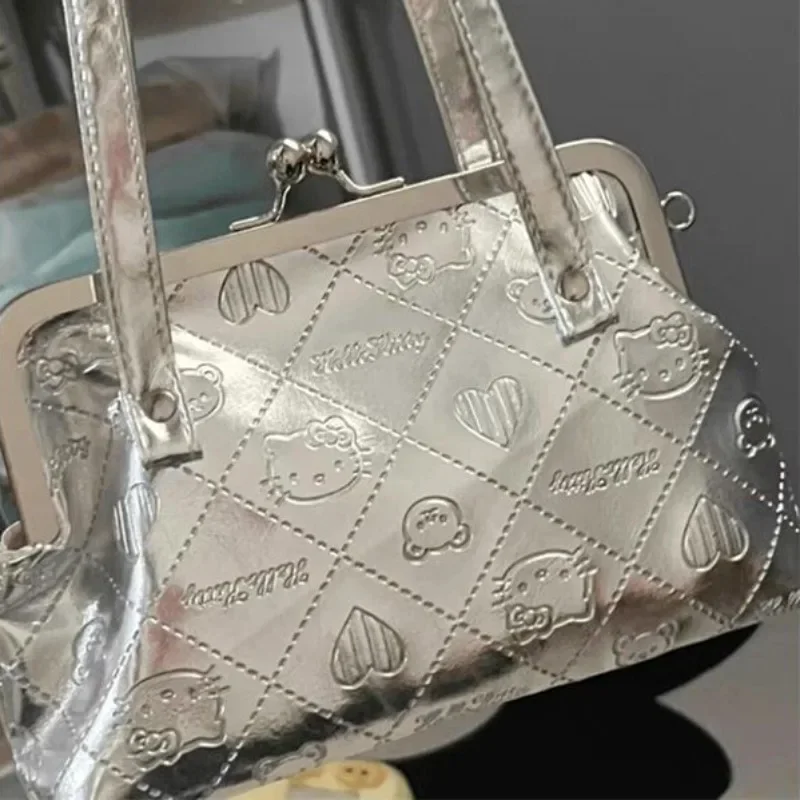 MBTI Silver Hello Kitty Womens Handbag Vintage Embossing Cute Pu Leather Fashion Shoulder Bag Elegant Designer Ladies Kawaii Bag