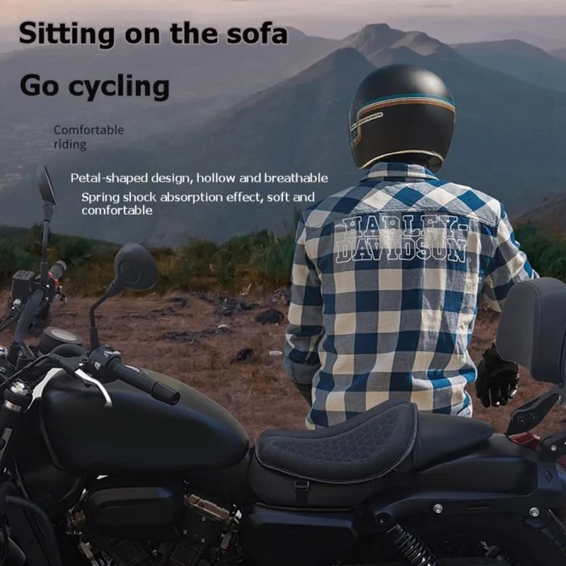 Pressure Relief Cooling Motorcycle Seat Cushion, 3D Honeycomb Tailbone Cutout Design Shock Absorbing Non-Slip Black Pad