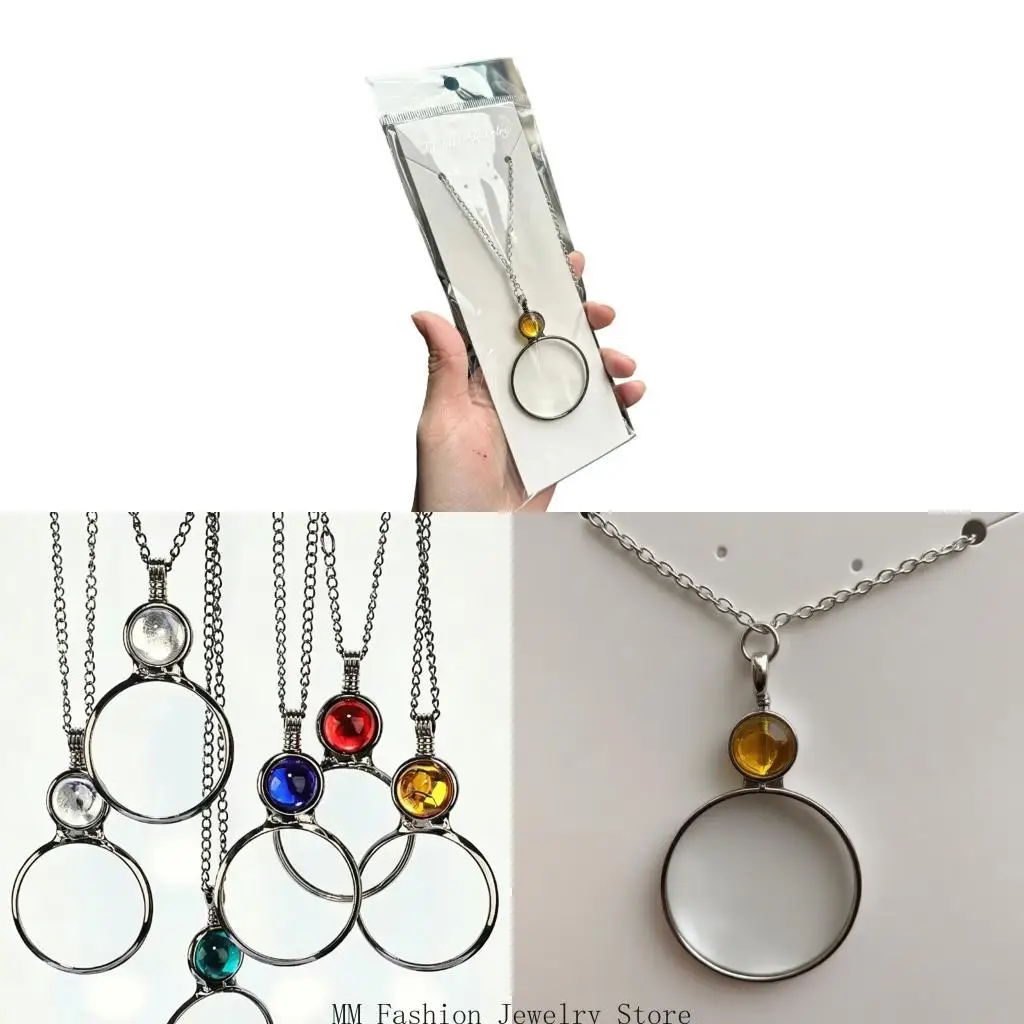 Functional Magnifier Pendant With 80cm Chain Glass Charm Necklace Perfect For Daily Use And Gifting D0UB