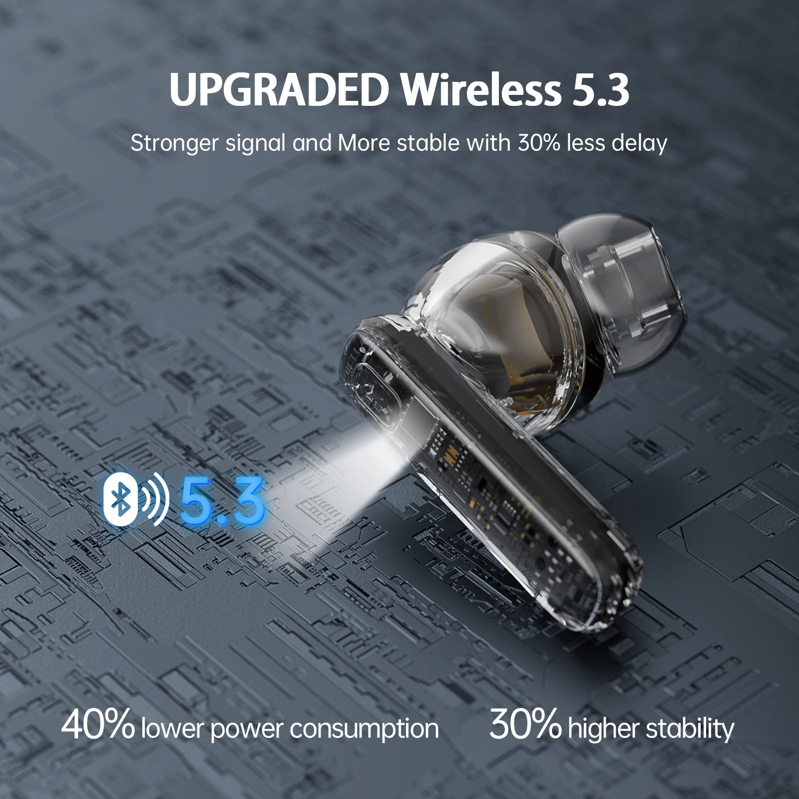 Bluetooth 5.3-oordopjes 40 uur speeltijd, hifi-geluid met ENC-microfoon, IPX7 waterdicht, comfortabele pasvorm draadloze koptelefoon voor iOS Android