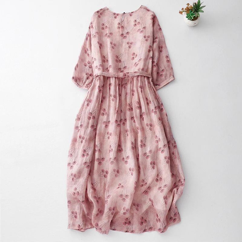 Nieuwe bloemenkatoen Dr Artistieke losse taille Cinched lange rok Lente middellange Sve zevenkwart polyester linnenmix