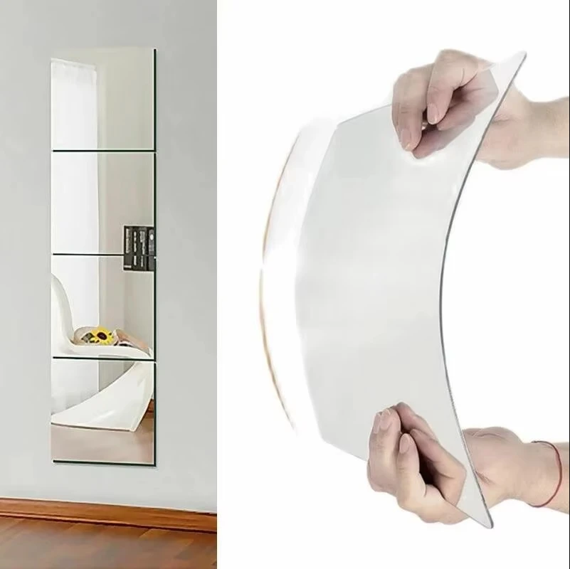 4Pcs 20x20cm HD Acrylic Mirror Stickers Waterproof Self-adhesive Flexible Non-Glass Decorative Mirror, for Living Room Bathroom