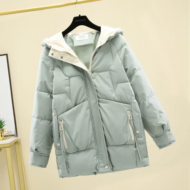 

2023 New Winter Coat Women's Korean Version Loose and Thickened Cotton Coat Women's Mid Length Hooded Coats Women Jacket