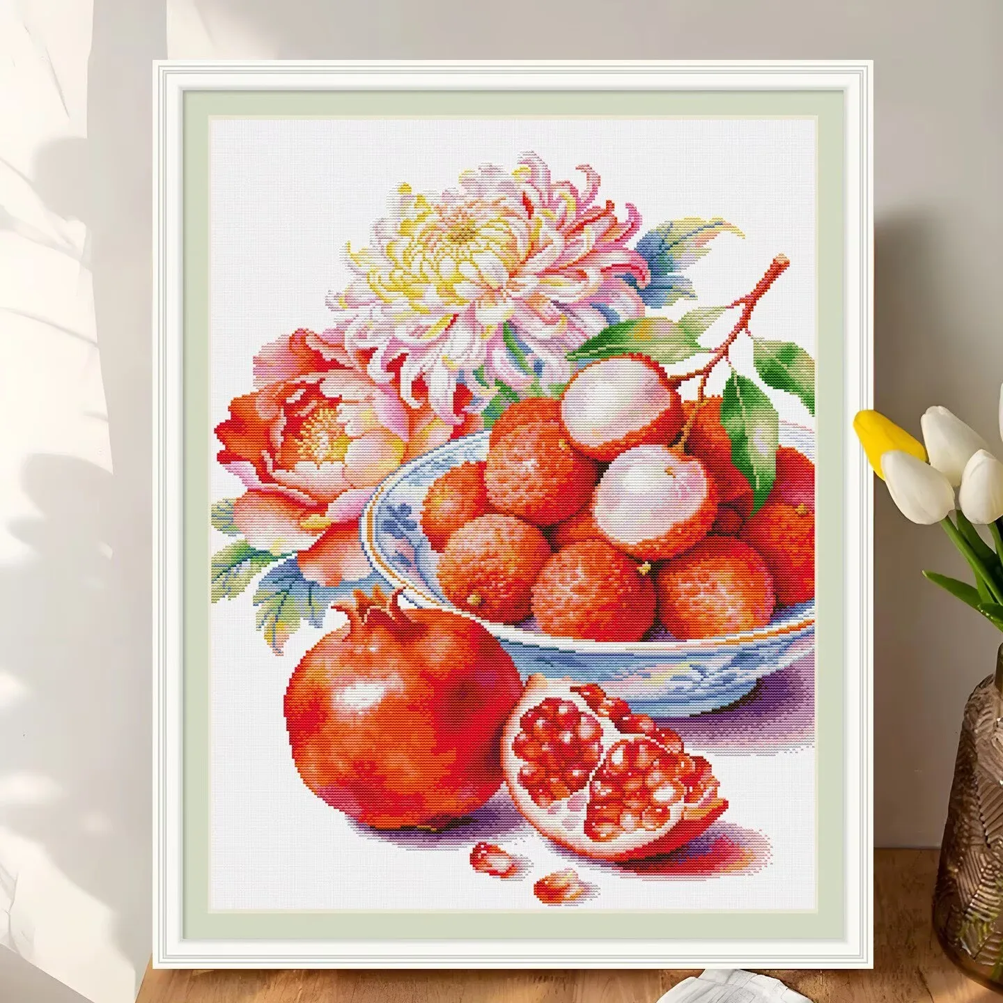 

Litchi flowers Cross Stitch Kits Stamped 11CT 14CT Needlework DIY Patterns Handmade Embroidery Set 60 Colors