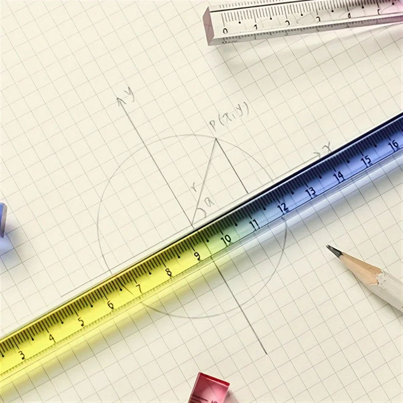 1 قطعة 15 سنتيمتر/5.91in مسطرة مربعة متدرجة اللون-منقلة شفافة مع مقياس متعدد الألوان للهندسة والرسم والمكتب والدراسة