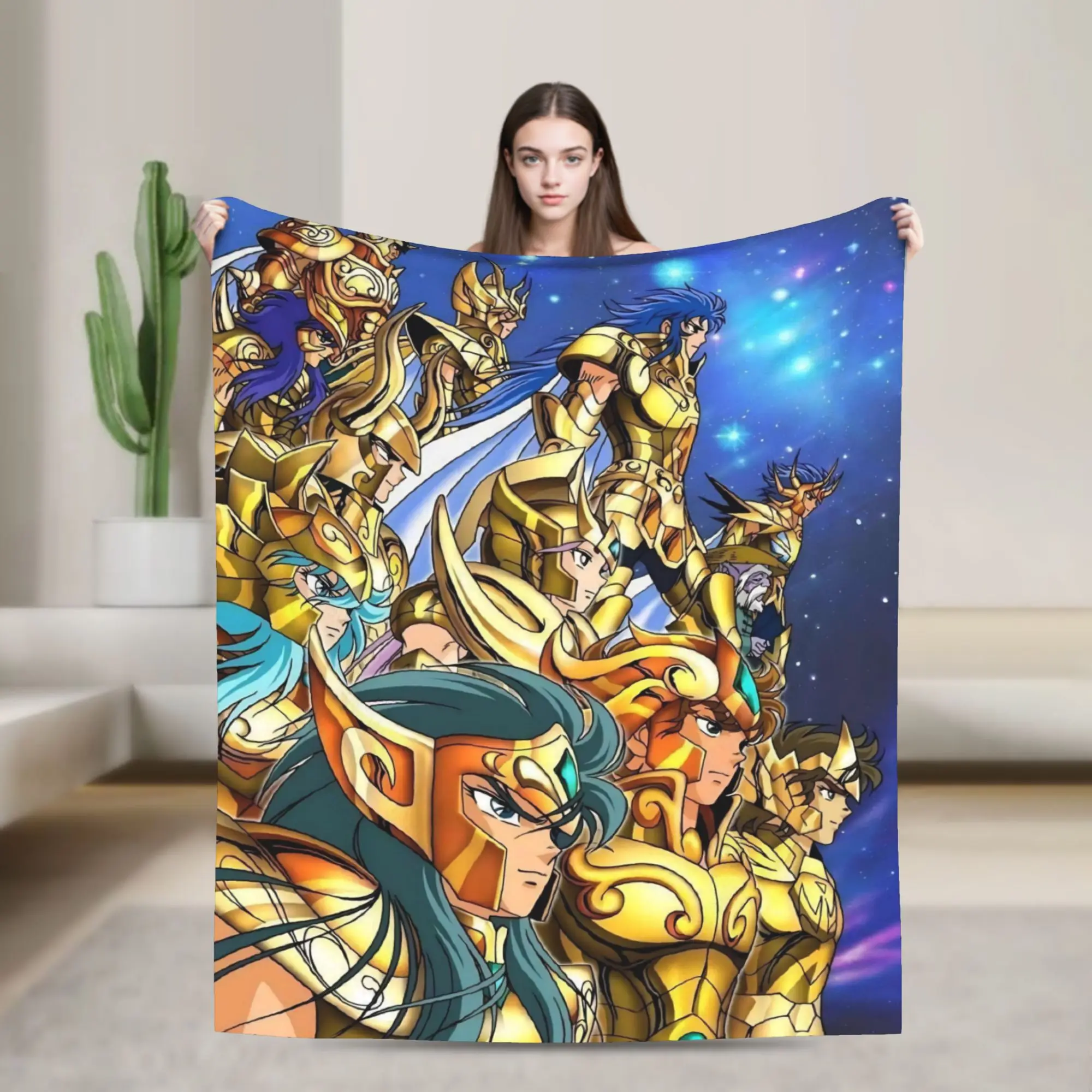 Saint Seiya Gold Saint Flannel Blanket  Soft Durable Throw Blanket for Outdoor Camping Street Trend Bedspread Sofa Bed Cover