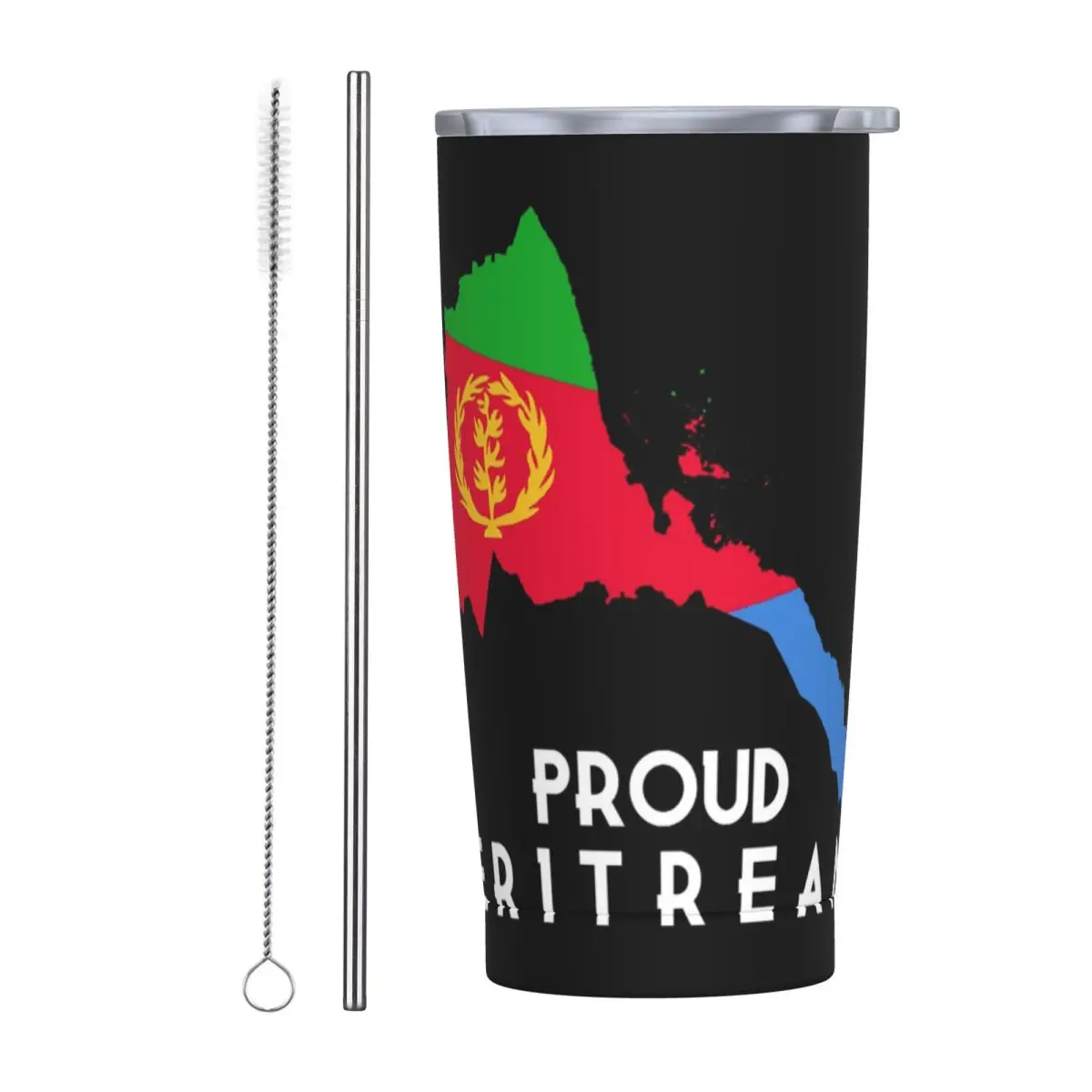 Flag Of Eritrea Stainless Steel Tumbler Vacuum Insulated Mugs Thermal Cold Cup Straws With Lid 20oz