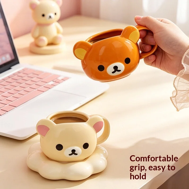 New Rilakkuma Ceramic Mug Cartoon Bear Shaped Coffee Milk Cup With Coaster Set For Couple Daily Home Office Gift Use view 3