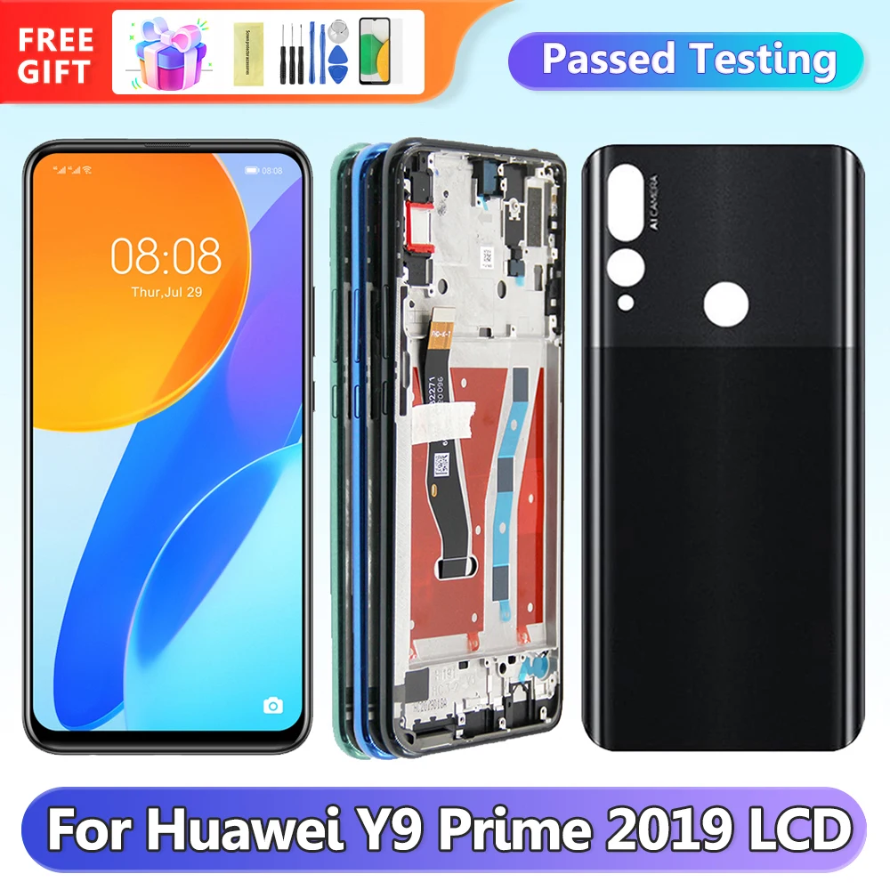 Replacement For Huawei Y9 Prime 2019 Display Touch Screen Digitizer For pantalla Y9 Prime STK-L21 screen with frame.