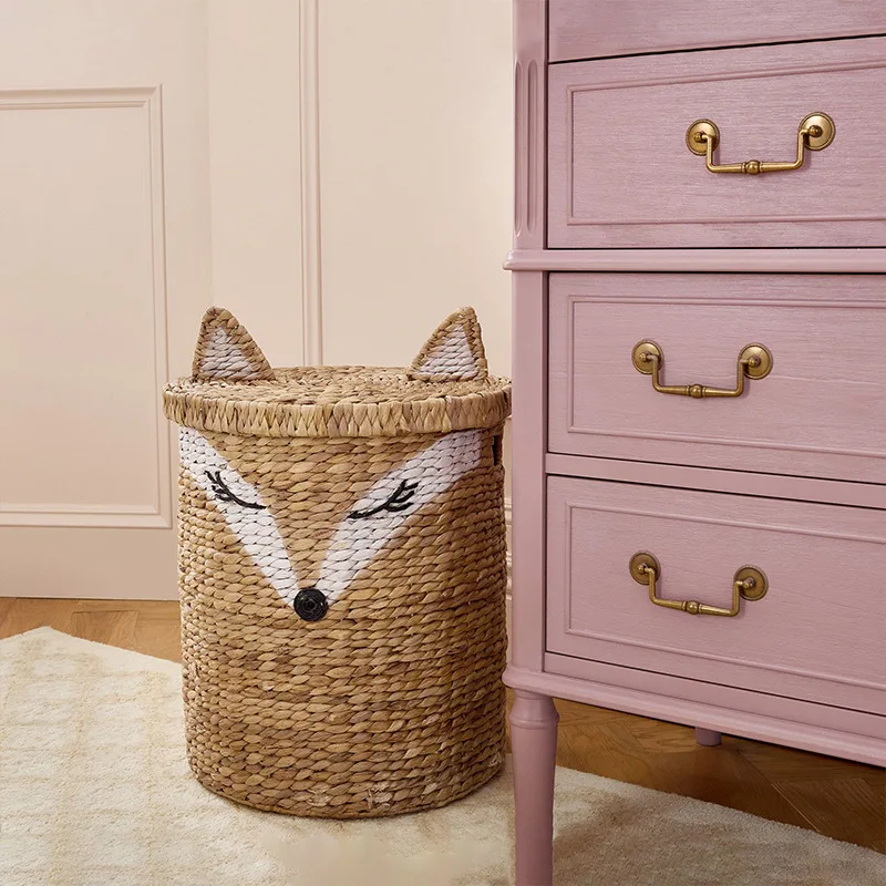 Nordic water hyacinth grass storage basket home children's room toys clothes natural environmental protection dust