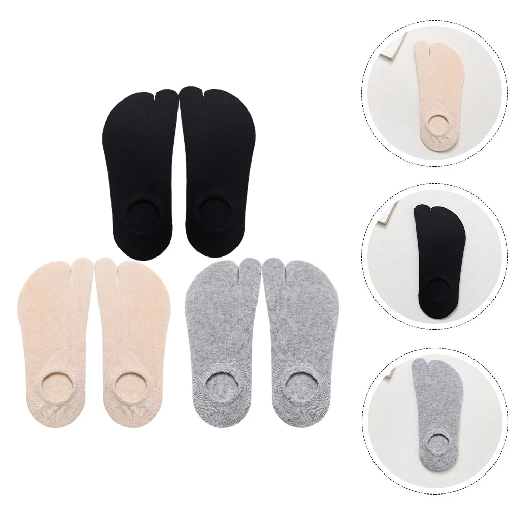 

3 Pairs Two Toe No Show Socks Women's Female Pure Color Five Cotton Anti-skid Shorts Ship