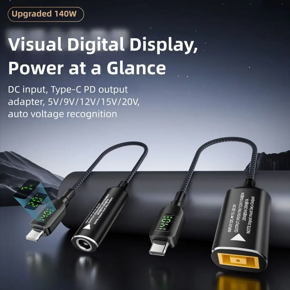 Digital Display DC to Type-C Converter USB-C Output PD 140W Charging Cable Adapter 21cm Intelligent Extension Connector