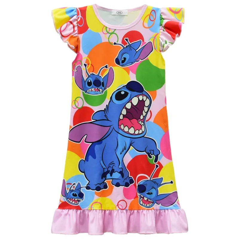 Vestido de niña con estampado de punto de estrella de Disney, vestido con lazo, falda para niñas, ropa para niños, vestido de princesa de verano, regalos de navidad