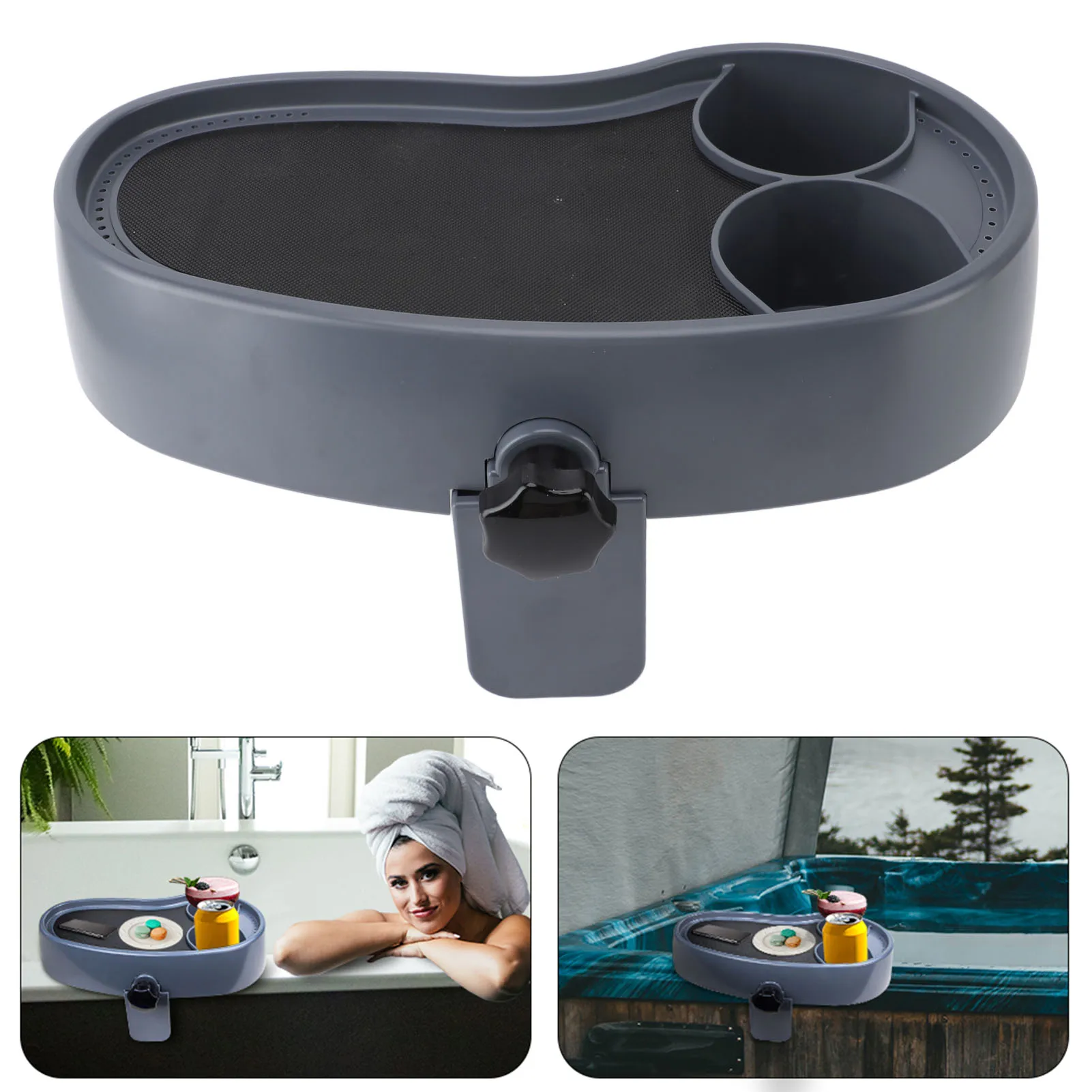 

Hot Tub Tray with Cup Holder Adjustable Plastic Anti Slip Hot Tub Serving Tray Plastic for Beverage Books Food