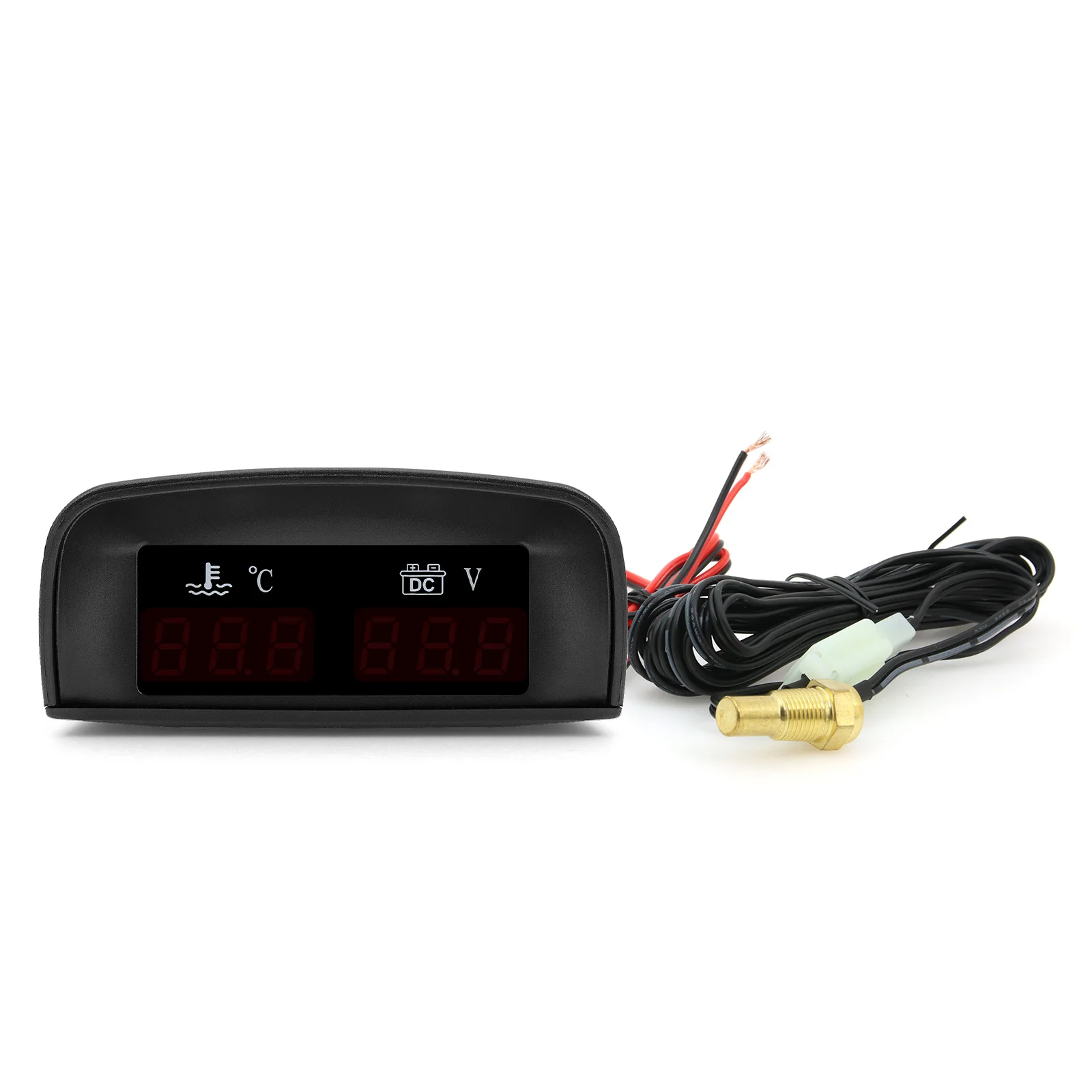 12V/24V 2in1 Car LCD Water Temperature Meter Thermometer Voltmeter Gauge Temp & Voltage Meter + NPT1/8 Sensor Adapter 26~40mm