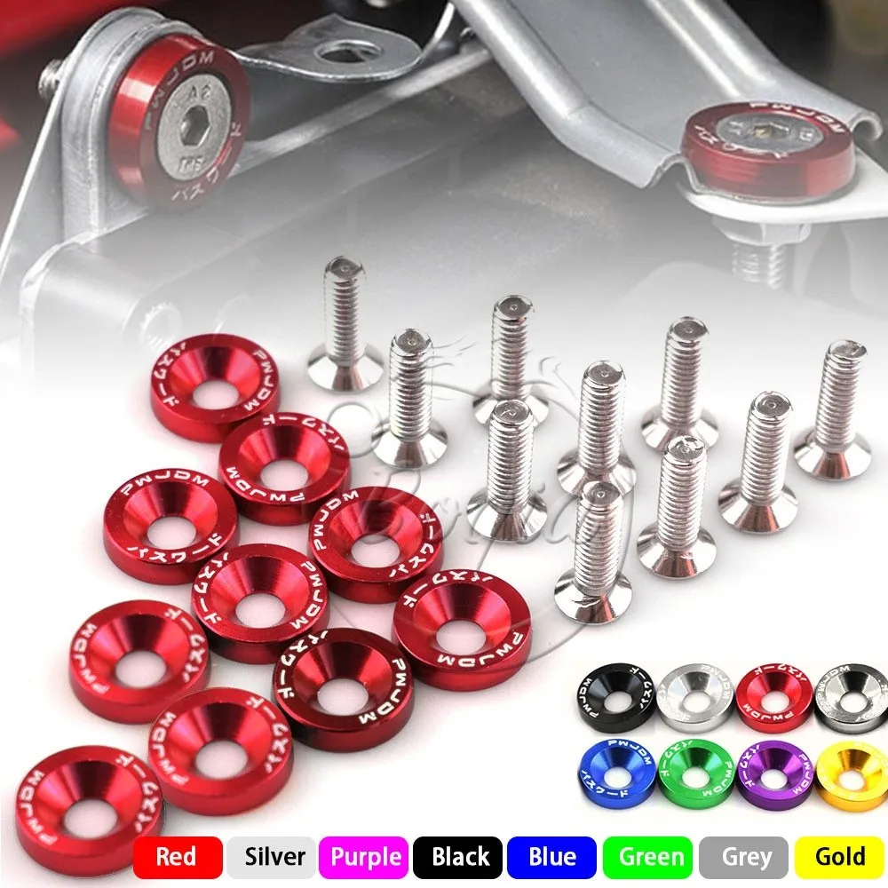 10pcs 12color M6 JDM Style Aluminum Washers And Fender Screws Set For Honda Civic Integra