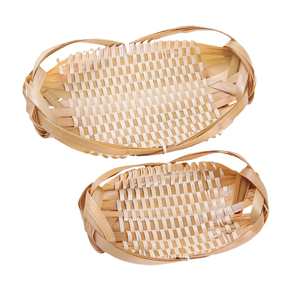 

2Pcs Bamboo Basket Container Woven Mess Wicker Lid Storage Multifunctional Kitchen Bar Eco Friendly Durability Fruit Snack