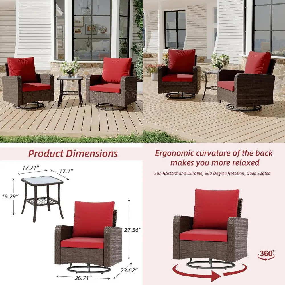 All-Weather Wicker Outdoor Swivel Patio Furniture Set: 3 Chairs & Bistro Table for 4